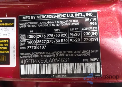 2020 Mercedes-Benz Gle 350 4Matic from USA, damaged, VIN 4JGFB4KE5LA054831